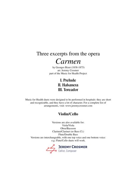 Bizet Prelude Habanera And Toreador From Carmen Music For Health Duet Violin Cello Sheet Music