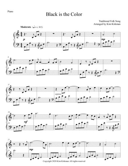 Free Sheet Music Black Is The Color Of My True Loves Hair For Piano No Black Notes Needed