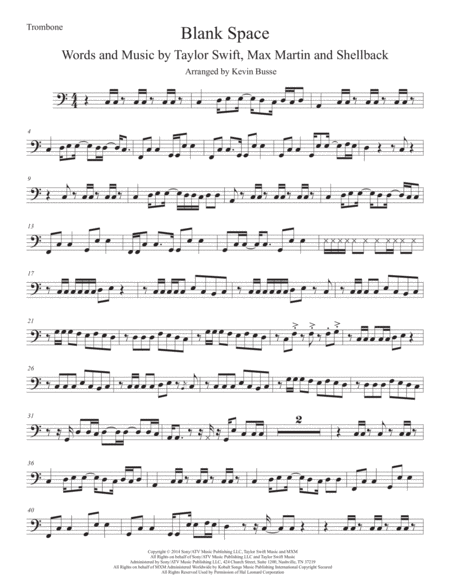 Blank Space Easy Key Of C Trombone Sheet Music