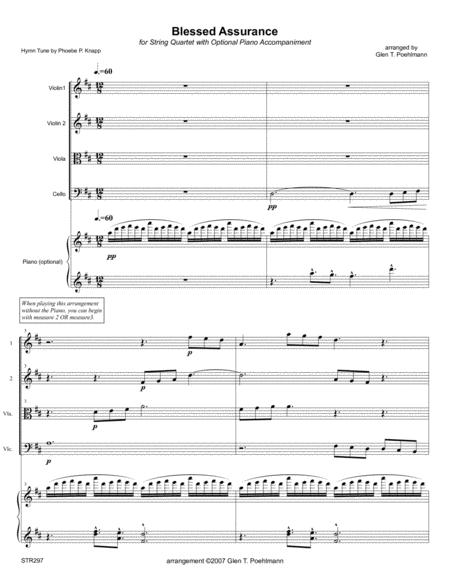 Free Sheet Music Blessed Assurance Arranged For String Quartet With Optional Piano