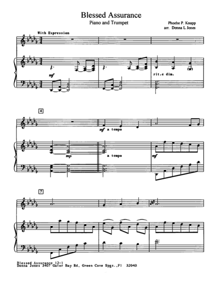 Free Sheet Music Blessed Assurance Piano And Trumpet