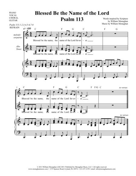 Free Sheet Music Blessed Be The Name Psalm 113