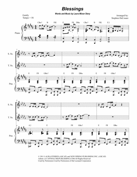 Blessings Duet For Soprano Sax And Tenor Sax Sheet Music