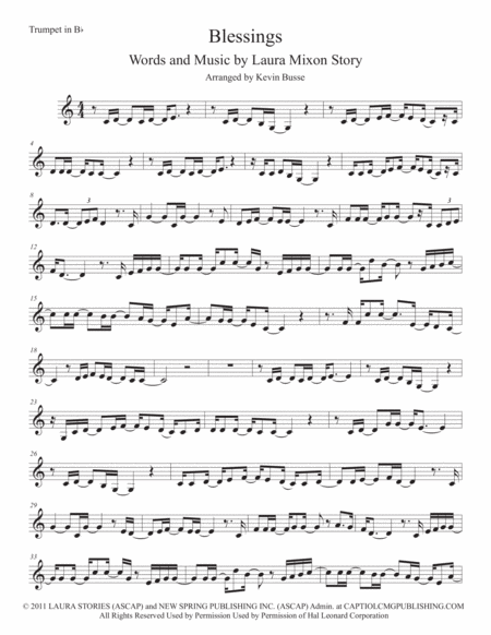 Blessings Easy Key Of C Trumpet Sheet Music