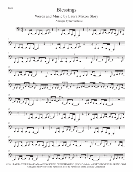 Free Sheet Music Blessings Easy Key Of C Tuba