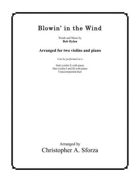 Blowin In The Wind For Two Violins And Piano Sheet Music