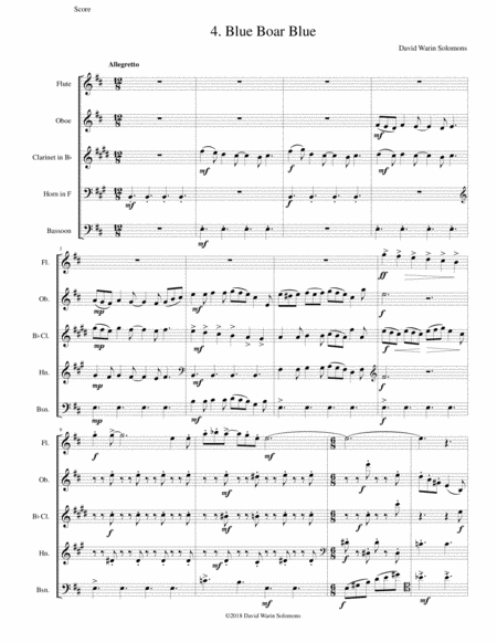 Blue Boar Blue For Wind Quintet Sheet Music