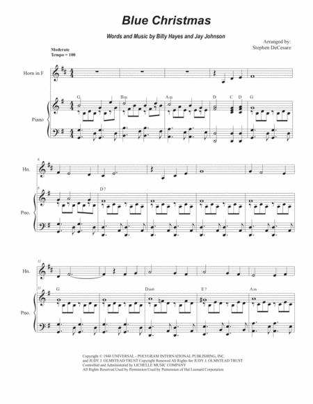 Free Sheet Music Blue Christmas French Horn Solo And Piano