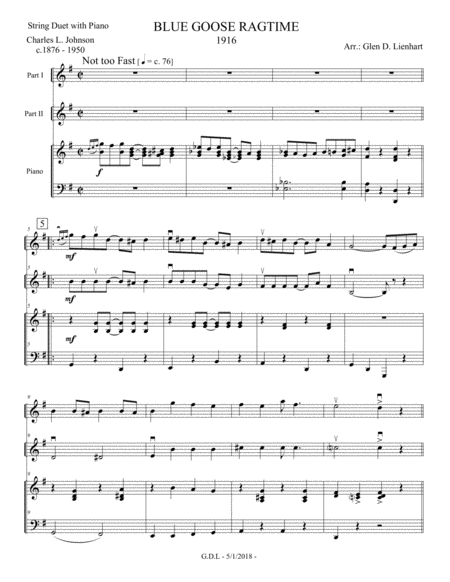 Free Sheet Music Blue Goose Ragtime String Duet