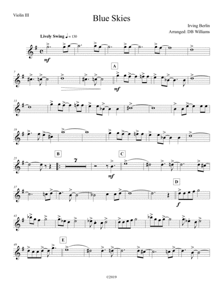 Blue Skies Strings Violin 3 Sheet Music