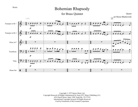 Free Sheet Music Bohemian Rhapsody Brass Quintet