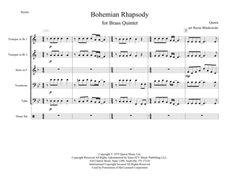 Bohemian Rhapsody Brass Quintet Sheet Music