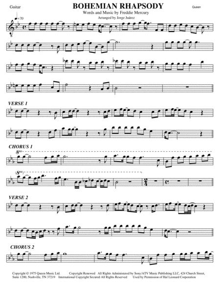 Bohemian Rhapsody Guitar Full Instrumental Sheet Music