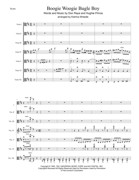 Boogie Woogie Bugle Boy For Viola Ensemble Sheet Music