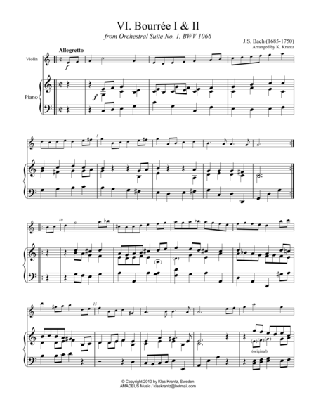 Bourree 1 2 From Suite No 1 Bwv 1066 For Violin And Piano Sheet Music