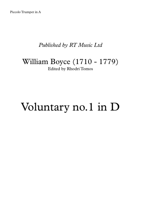 Boyce Voluntary No 1 In D Trumpet Solo Parts Sheet Music