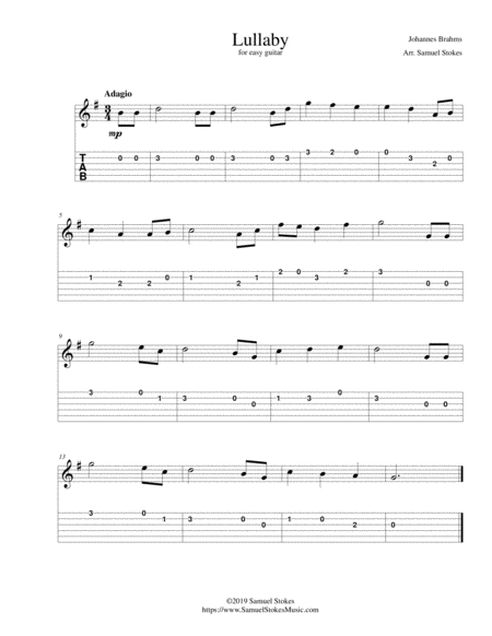 Brahms Lullaby For Easy Guitar With Tab Sheet Music