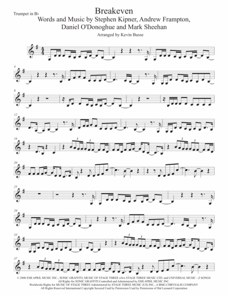 Breakeven Trumpet Sheet Music