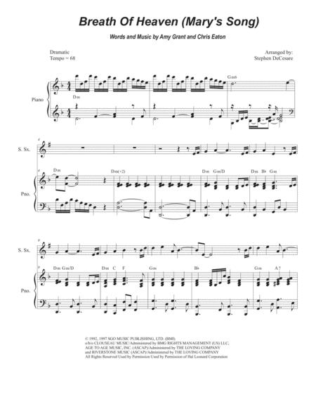 Free Sheet Music Breath Of Heaven Marys Song For Soprano Saxophone And Piano