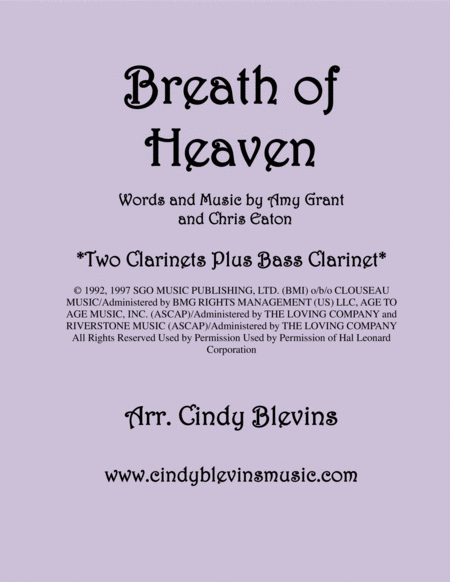 Breath Of Heaven Marys Song For Two Clarinets And Bass Clarinet Sheet Music