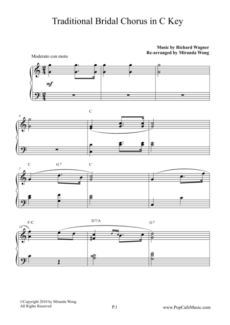 Free Sheet Music Bridal Chorus Contemporary Edition In C Key