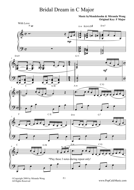 Free Sheet Music Bridal Dream In C Key Wedding Piano Music By Miranda Wong