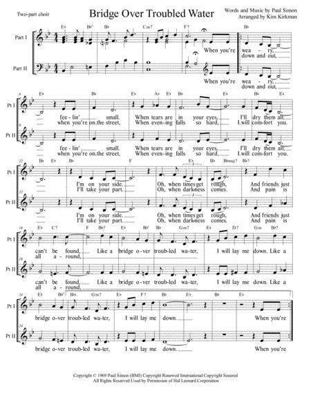 Bridge Over Troubled Water For Two Part Choir Easy Singalong Sheet Music