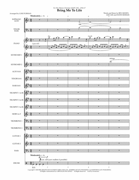 Bring Me To Life Combo Parts For Satb Choral Sheet Music