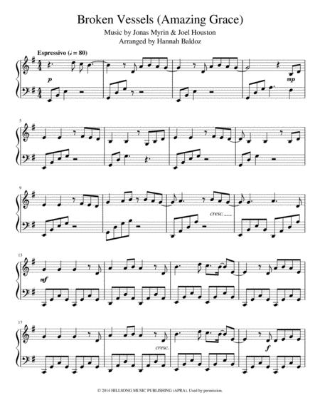 Broken Vessels Amazing Grace Intermediate Piano Sheet Music