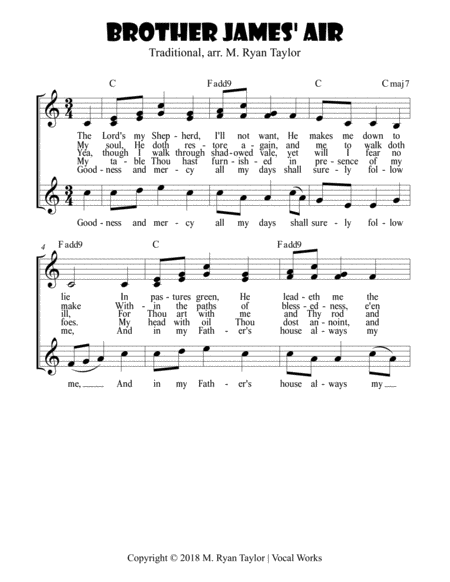 Brother James Air Psalm 23 Duet Or Trio And Easy Ukulele Chords Sheet Music