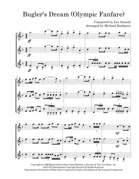 Buglers Dream Olympic Fanfare Trumpet Trio Sheet Music