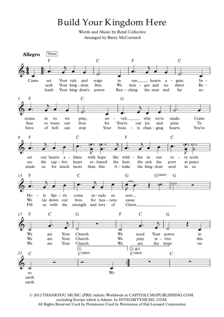 Free Sheet Music Build Your Kingdom Here Lead Sheet With Instrumental Section