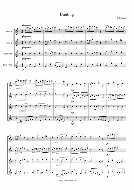 Bunting Classical Style Piece For Four Part Flute Choir Sheet Music