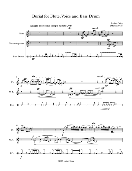 Burial For Flute Voice And Bass Drum Sheet Music