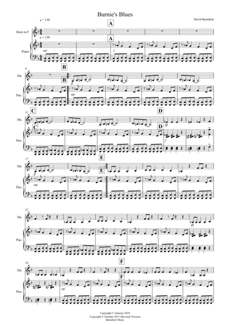 Burnies Blues For French Horn And Piano Sheet Music