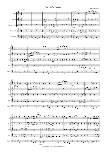 Burnies Bossa For Wind Quintet Sheet Music