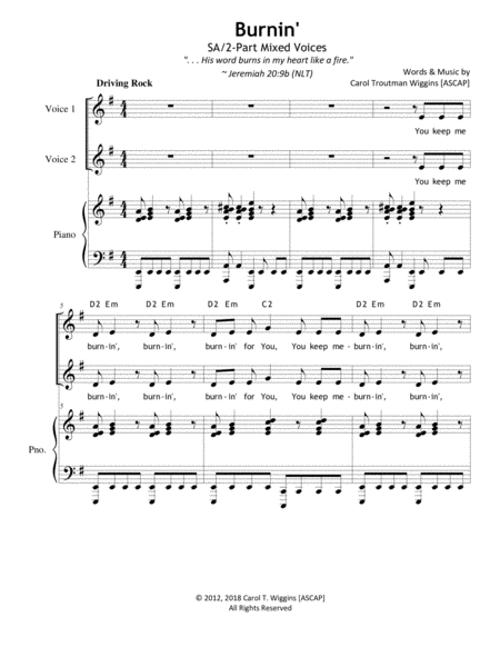 Burnin 2 Part Sheet Music