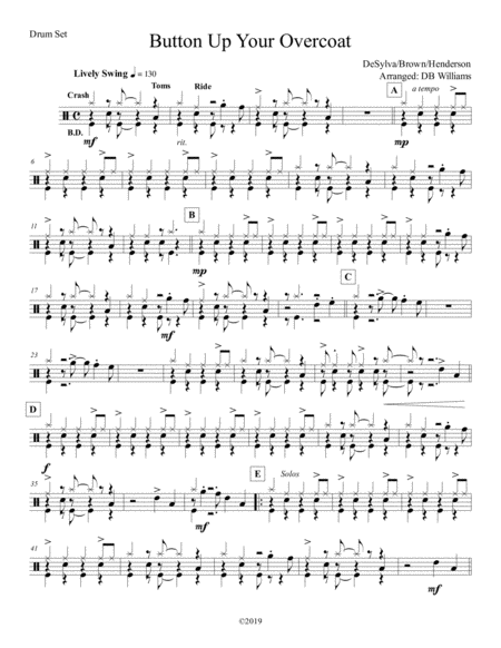 Button Up Your Overcoat Strings Drum Set Sheet Music