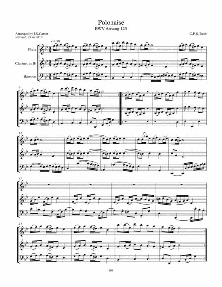 C P E Bach Polonaise In G Min Bwv Anh 125 Arranged For Flute Clarinet Bassoon Sheet Music