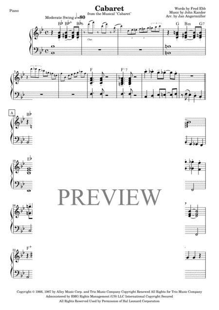 Free Sheet Music Cabaret Piano Transcription From The Recording Of The Musical Cabaret