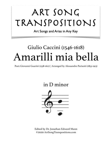 Caccini Amarilli Mia Bella Transposed To D Minor Parisotti Edition Sheet Music