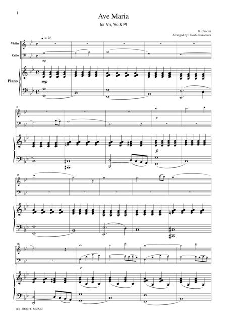 Free Sheet Music Caccini Ave Maria For Piano Trio Pc002