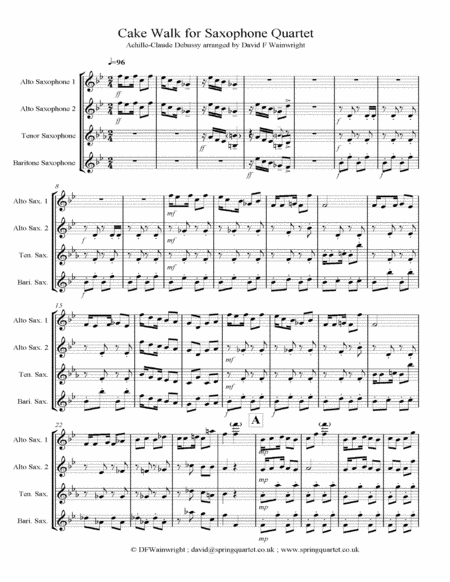 Cakewalk By Claude Debussy Arranged For Saxophone Quartet With Score Parts Mp3 Sheet Music