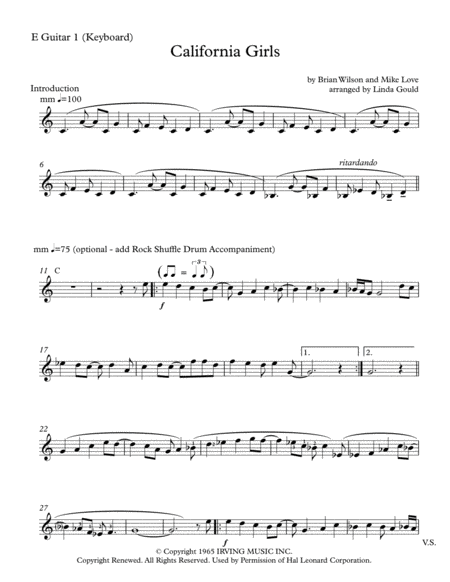 Free Sheet Music California Girls Keyboard Ensemble Part 1