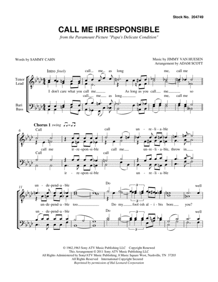 Free Sheet Music Call Me Irresponsible From The Paramount Picture Papas Delicate Condition