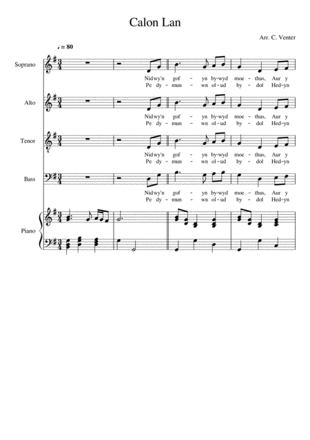 Calon Lan Sheet Music