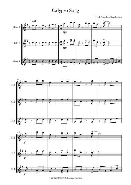 Calypso Song For Flute Trio Sheet Music