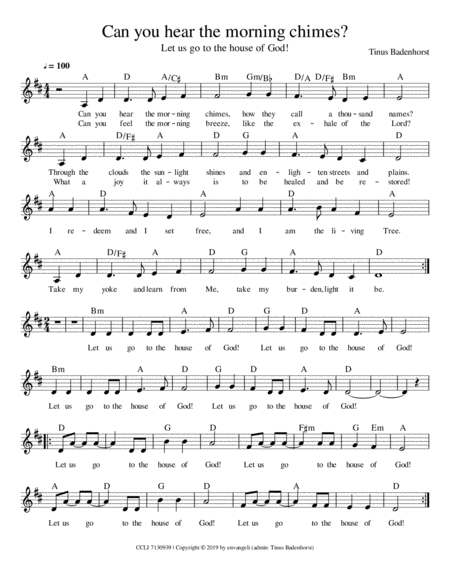 Free Sheet Music Can You Hear The Morning Chimes