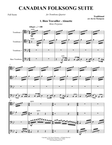 Canadian Folksong Suite For Trombone Quartet Sheet Music