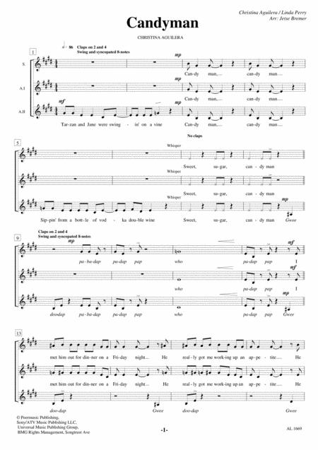 Free Sheet Music Candyman Saa A Cappella